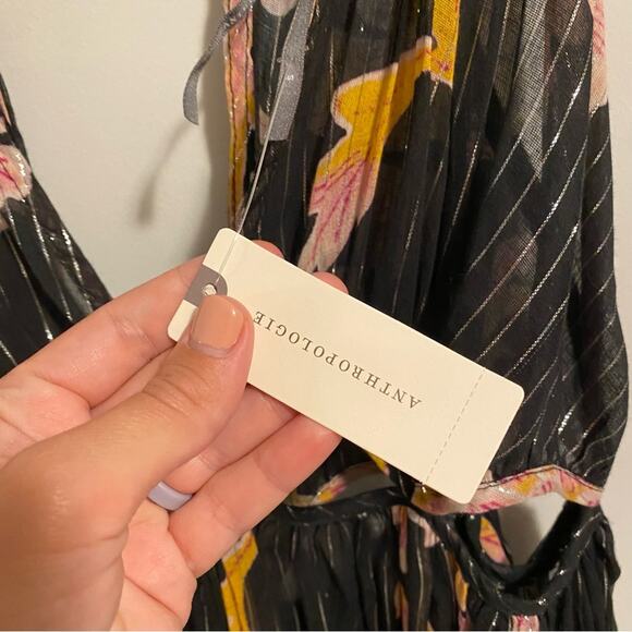 NWT Anthropologie Black Metallic Floral Sexy Maxi Dress Small - Picture 13 of 16